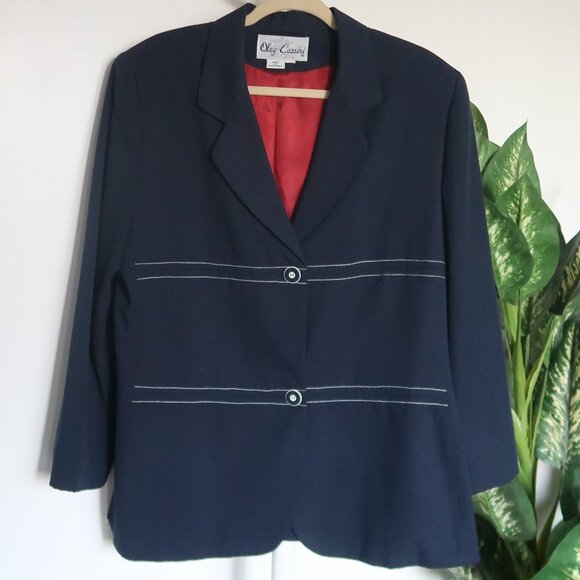Oleg Cassini Navy Blue Single Breasted Blazer Jacket Classic Nautical Size 16 - Picture 2 of 7